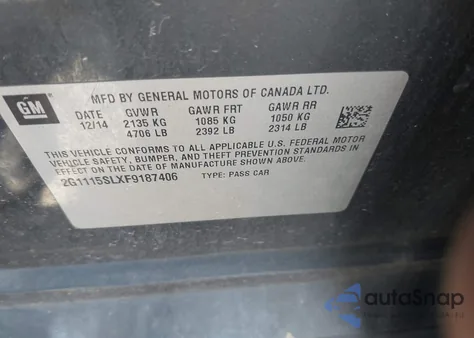 2015 Chevrolet Impala 1Lt z USA, uszkodzony, nr VIN 2G1115SLXF9187406